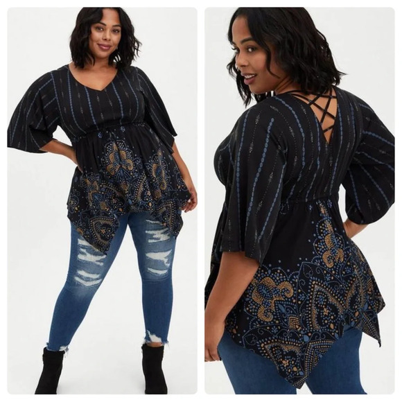 Torrid Babydoll Stretch Challis Dolman Sleeve Shirt Tunic Top Plus Size 1 1X - Picture 1 of 14